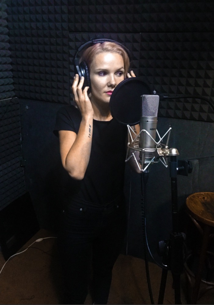 Eva recording vocals