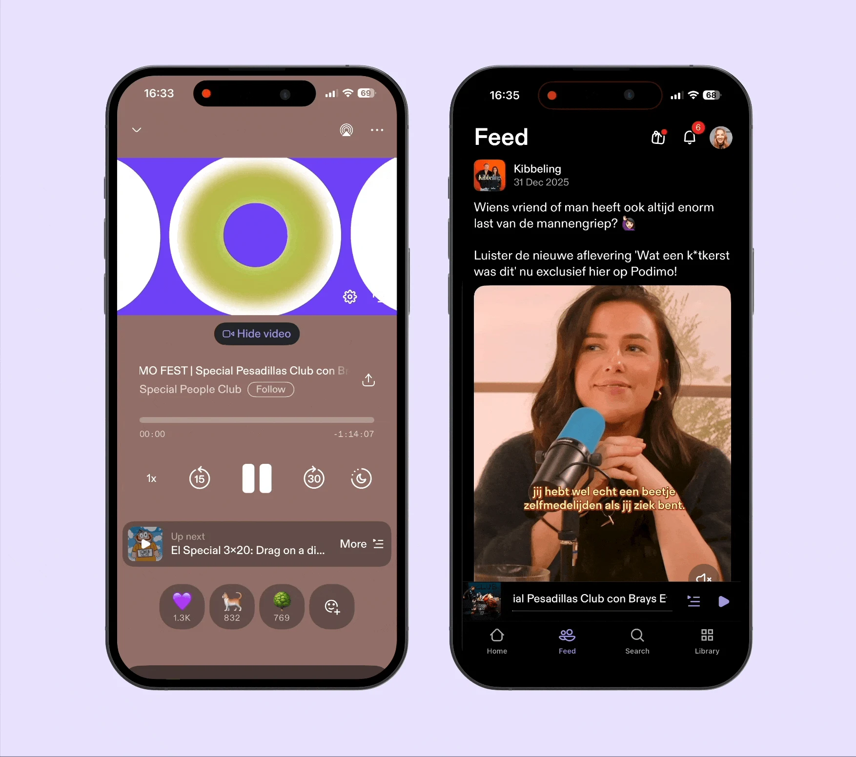 Podimo community feed and listener reactions